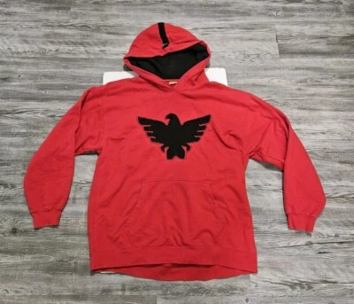 Без границ Y2k красный Skater толстовка с капюшоном орла вышитый кенгуру карман размер L - Изображение 1 из 3