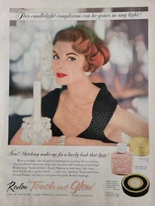 1958 Redhead Revlon Touch and Glow Maquillaje Powsir Vintage Cosméticos Anuncio - Imagen 1 de 1