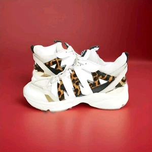 Michael Kors Women's Mixed Media Trainer Sneaker Size 9.5M Ecru Leopard New Box - Picture 1 of 13