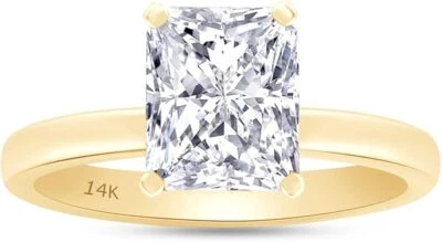 Помолвочное кольцо из желтого золота 14 карат с одним бриллиантом сияющей огранки выращенное в лаборатории 3 карата - Изображение 1 из 2