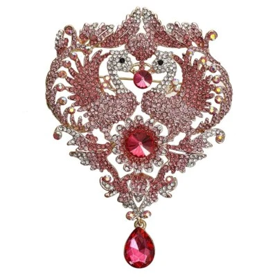 Lujoso broche prendedor mujer alas pavo real pájaro girasol rosa estrás cristal Foto 1 de 4