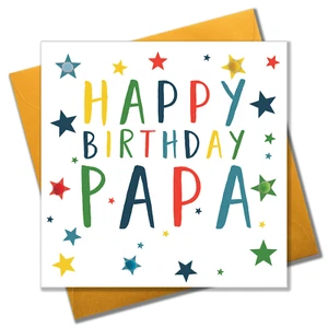 Birthday Card, Stars, Happy Birthday, Papa, Embellished with colourful pompoms - Picture 1 of 5
