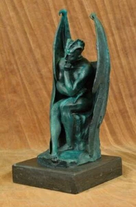 RARE VICTORIAN VINTAGE NEOCLASSICAL BRONZE DEMON DEVIL STATUE METAL HORNS FIGURE - Picture 1 of 12