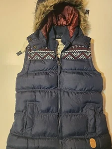 Tokyo Laundry Outfitters puffer vest large navy blue hooded with faux fur accent - Picture 1 of 8