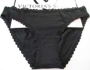 VICTORIA'S SECRET Cotton Bikini Panty VS Lace Trim S M L XL Black NWT Stretch - Picture 1 of 4