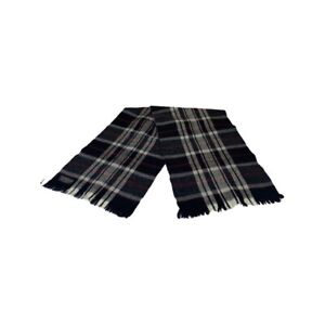Mens Rectangle Scarf Black Plaid 100% Lambswool Fringe Winter Soft One Size