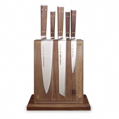 Schmidt Brothers Cutlery German Stainless Steel 6-Pc. Walnut & Brass Knife Block - Image 1 of 4