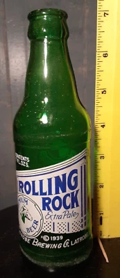 Botella de vidrio vacía verde cerveza Rolling Rock Premium vintage 7 FL. OZ. Latrobe PA Foto 1 de 4