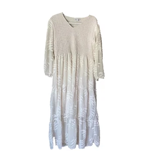 Baltic Born Tommi Smocked Vintage Cream Midi Lined Textured Dress Size XL - Picture 1 of 11