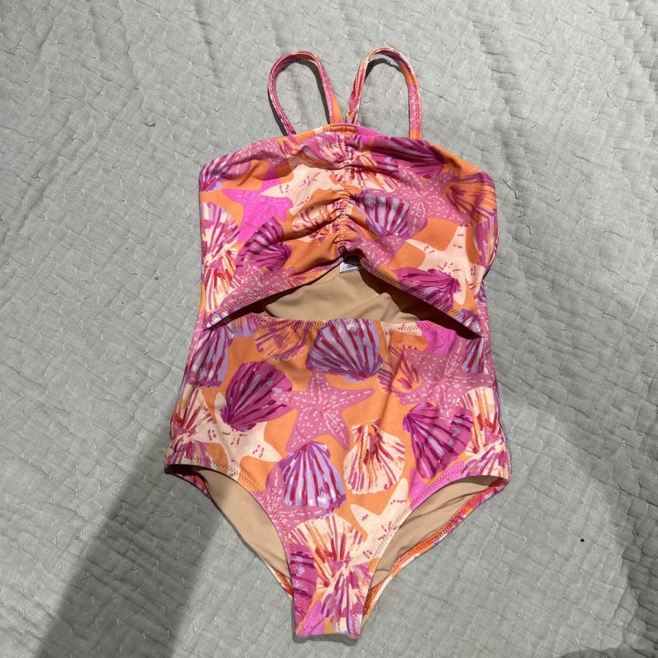 Roupa de banho feminina CREWCUTS super fofa, rosa/laranja recorte de uma peça 6-7 - Imagem 1 de 4