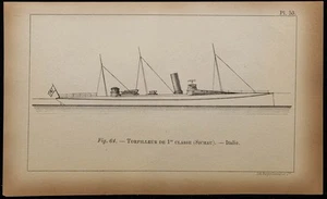 1889 - Vue du torpilleur 1re classe Sichau - Italie - Marine & flotte militaire - Imagen 1 de 5
