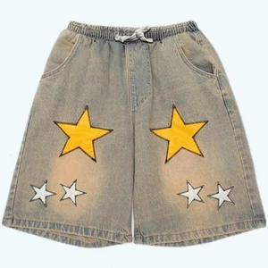 Yellow mud denim shorts old five-point pants straight casual star pants - Picture 1 of 19
