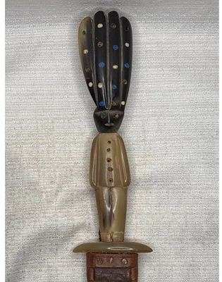 Vintage Tribal Horn Handle Dagger Knife with Leather Sheath Collectible - Image 1 of 4