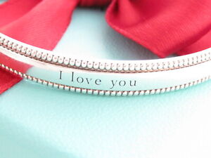 Tiffany & Co Silver I Love You Yours Bead Bangle Bracelet Medium 7.5" Wrist