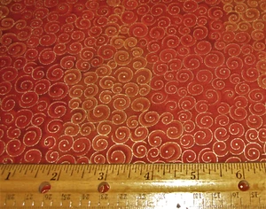 1 yd of Blank Quilting RUST & BROWN SWIRLS w GOLD METALLIC on 100% Cotton Fabric - Picture 1 of 1