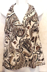 Lands' End Women's Size 16 Ivory w/Brown Paisley Pattern Tankini Swimsuit Top - Picture 1 of 2