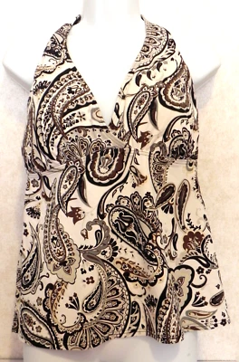 Traje de baño Tankini Lands' End para mujer talla 16 marfil con patrón de cachemira marrón Foto 1 de 2