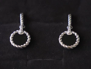 David Yurman Sterling Silver Elements Drop Earrings Black Onyx & Diamonds - Picture 1 of 8