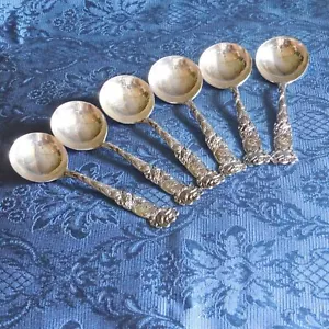 STERLING Alvin BRIDAL ROSE Soup Spoon, Old Hallmark, 6 for 1 money - Picture 1 of 4