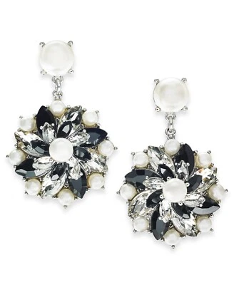 Charter Club Cristal em Tom Prata, Pedra e Imitação de Pérolas Cluster Stud Drop E... - Imagem 1 de 2