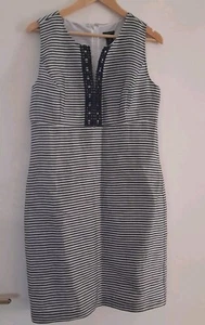 Ann Taylor Linen Blend Shift Dress Navy Silver Grey UK Size 10 Sleeveless New - Picture 1 of 9