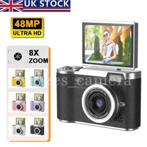 Cámara Digital HD 4K 48MP 2.4'' 180° Pantalla Reversible 8X Zoom Cámara Antivibración Reino Unido - Imagen 1 de 38