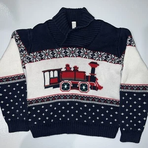 Janie And Jack Train Fair Isle Shawl Sweater Youth Boys Sz 4 - Picture 1 of 12