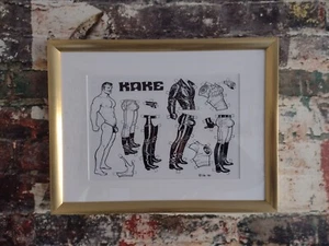 TOM OF FINLAND KAKE FRAMED PRINT LEATHER MAN BIKER GOLD FRAMES GAY PICTURE LGBTQ - Picture 1 of 5