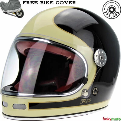 CASCO INTEGRAL ESTILO RETRO VINTAGE CLÁSICO DE FIBRA DE VIDRIO NEGRO CREMA F656 - Imagen 1 de 4