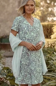 J.Jill ~ 2X ~ NEW Sea Glass Jacobean Paisley Linen Dress ~ NWT (1D6/1M1) - Picture 1 of 9