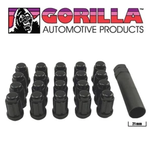 20 Gorilla Spline Tuner Lock Acorn Black Lug Nuts With Key 12x1.5 Wheels Rims T - Picture 1 of 3