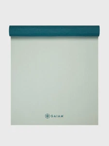 Gaiam Deep Jade/Icicle Reversible 2 Colour Yoga Mat 4mm Non-Slip Fitness Workout - Picture 1 of 6