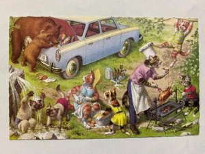 Vintage Alfred Mainzer Katzen Kätzchen Farbdruck Postkarte Belgien 4981 Camping Bären - Bild 1 von 2