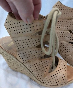 Sandalias Johnston Murphy Mandy Talla 10 Cuero Cuña Alpargata Tostado Claro Con Cordones - Imagen 1 de 15