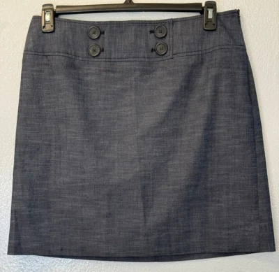 Ann Taylor Loft Size 10 Blue Chambray Button Detail Lined Side Zip Skirt - Image 1 of 4
