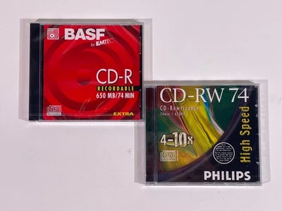 2 Stück Phillips High Speed CD-RW 74 4-10x Basf CD-R 650 MB Neu in OVP HL9 - Bild 1 von 2