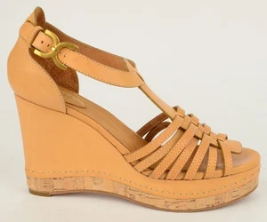 CHLOE SHOES LEATHER WEDGE PLATFORM SANDALS LIGHT COGNAC $795 sz 41 / US 9 - Picture 1 of 13