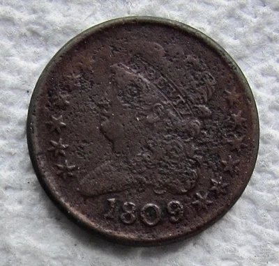 1809 1/2C Classic Head Copper Half Cent Early Rare Key Date VF Damaged Corroded - Image 1 of 3