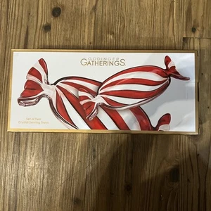 Godinger Crystal Peppermint Tray Candy Dish Set of 2 Holiday Red & White New - Picture 1 of 1
