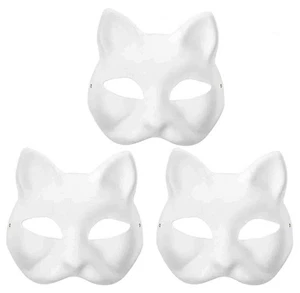 3PCS Cat Mask, Therian Masks White Cat Masks Blank DIY Halloween Mask Cosplay - Picture 1 of 10