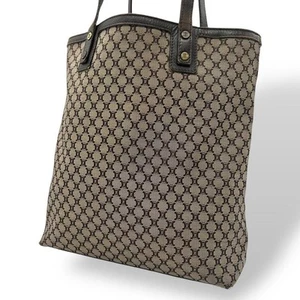 CELINE handbag Tote Purse Macadam Canvas Leather Brown Women's Used Authentic - Picture 1 of 13