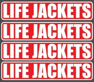 LIFE JACKETS STICKERS x 4 Warning Fishing Boat Safety Yacht Dingy 200x40mm 3M OD - Picture 1 of 6