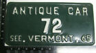 1965 65 VERMONT VT ANTIQUE CAR VEHICLE LICENSE PLATE TAG #72 NICE TAG