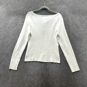 H&M Blouse Top Women XL White Knit Keyhole Long Sleeve Stretch Soft Girl - Picture 1 of 16