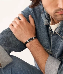 Fossil Men's Casual Stainless Steel and Leather Bracelet JF04203040 NEW - Picture 1 of 19