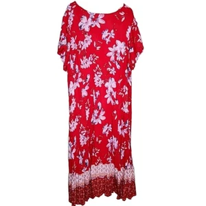 Woman Within Maxi Dress 2X 26/28 Red Floral Short Sleeve Crinkle Tropical - Picture 1 of 4