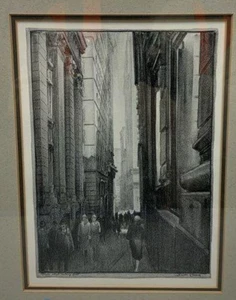 Vintage Print "Wall Street Looking East 1915" By Gerald Cassidy (1869-1934) - Picture 1 of 3