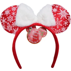 Disneyland Paris Disney Parks Xmas Minnie Mouse Ears Headband Red Snowflake Fur - Picture 1 of 15