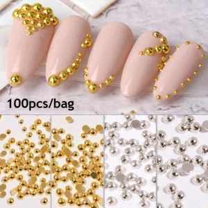 100PCS 3D Nail Rivet Metal Studs Solid Semicircle Manicure Art Metallic Beads& - Picture 1 of 19