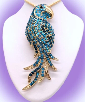 Precioso! Collar Betsey Johnson Tonos de Azul y Cristal AB Grande Pájaro Loro Foto 1 de 4